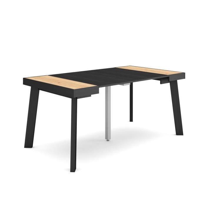 Table console extensible 160x90x72 6cm Pour 8 personnes Pieds en bois Chêne et noir RF2996
