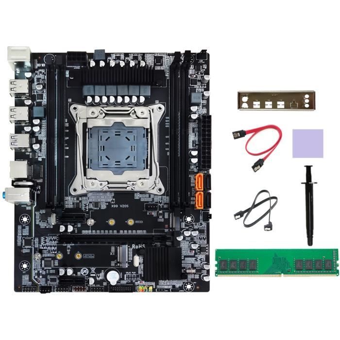 Kit de Carte MèRe X99(X99H) avec DéFlecteur+Câble SATA LGA2011-V3 DDR3X4 ECC Emplacement MéMoire
