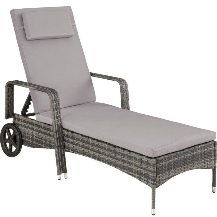 TecTake Chaise longue bain de soleil meuble de jardin en résine tressée transat 