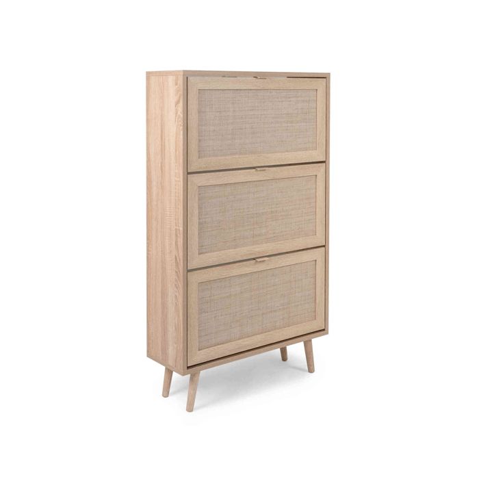 Meuble à chaussures 3 tiroirs imprimé cannage - MC7073 - Bois clair - Terre de Nuit