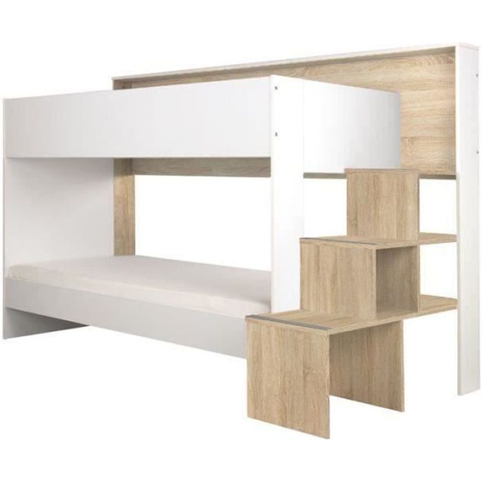 lit superposé - tousmesmeubles - laralo - bois clair - 2 places - contemporain - design