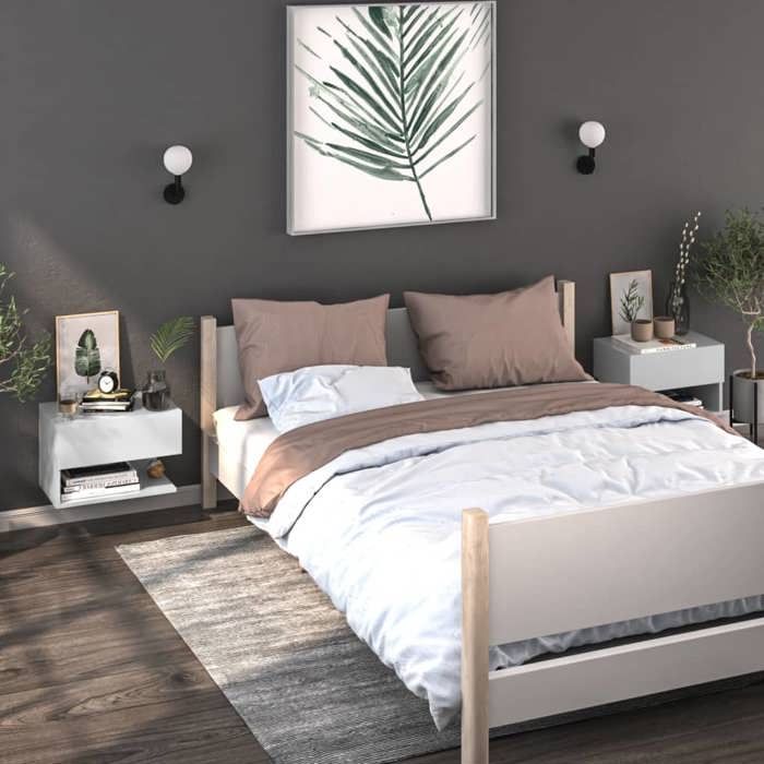 vidaXL Tables de chevet murales 2 pcs Blanc 810954