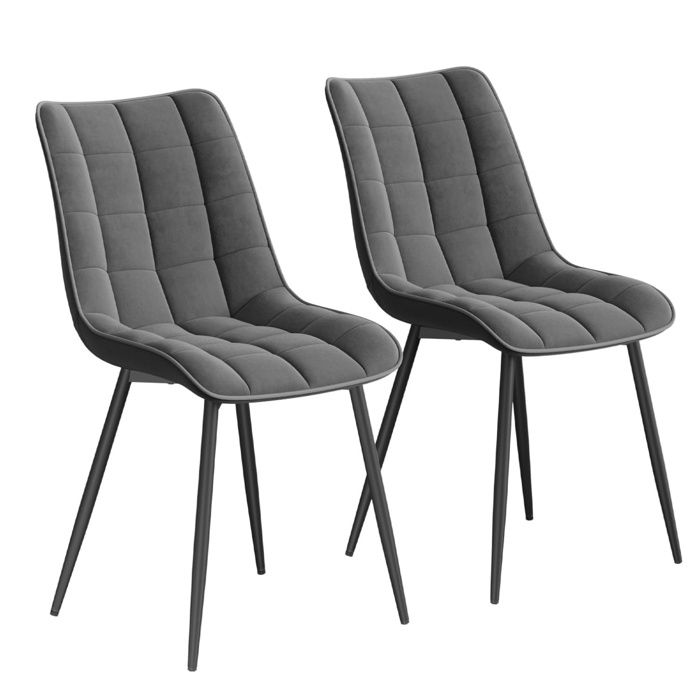 WOLTU Lot de 2 Chaises de salle à manger Chaise de cuisine en velours Pieds en métal Chaises scandinaves Gris foncé W0ATT0009-2