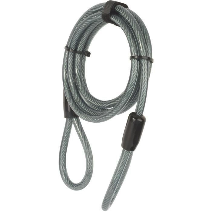 Câble Antivol - YALE - YC1/10/220/1 - Longueur 2,2m en Spirale à 2 Boucles en acier tressé pour Vélo et VTT - Noir et Gris
