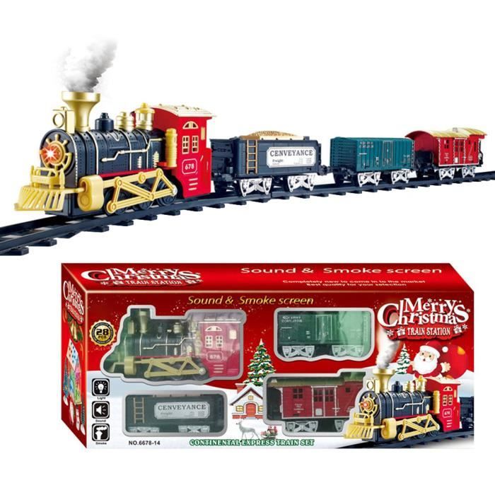 Train De Noël Électrique Télécommandé Avec Fumée Et Sons - Locomotive + 3 Wagons + 12 Rails - Pour Tour De Sapin - Jouet Enfant 3 Ans Et +