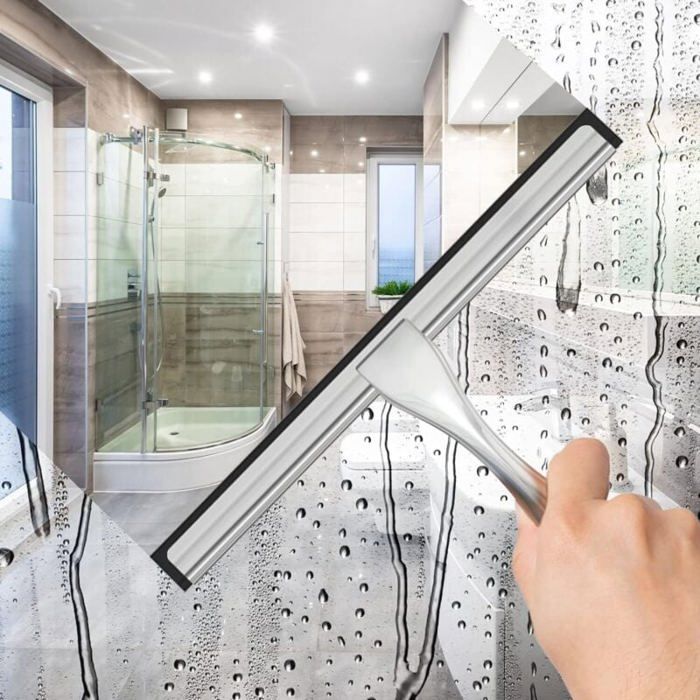 Adjaso Raclette tout usage en acier inoxydable pour portes de douche en verre, fenêtres de voiture, rétroviseurs, essuie-glace de salle de bain