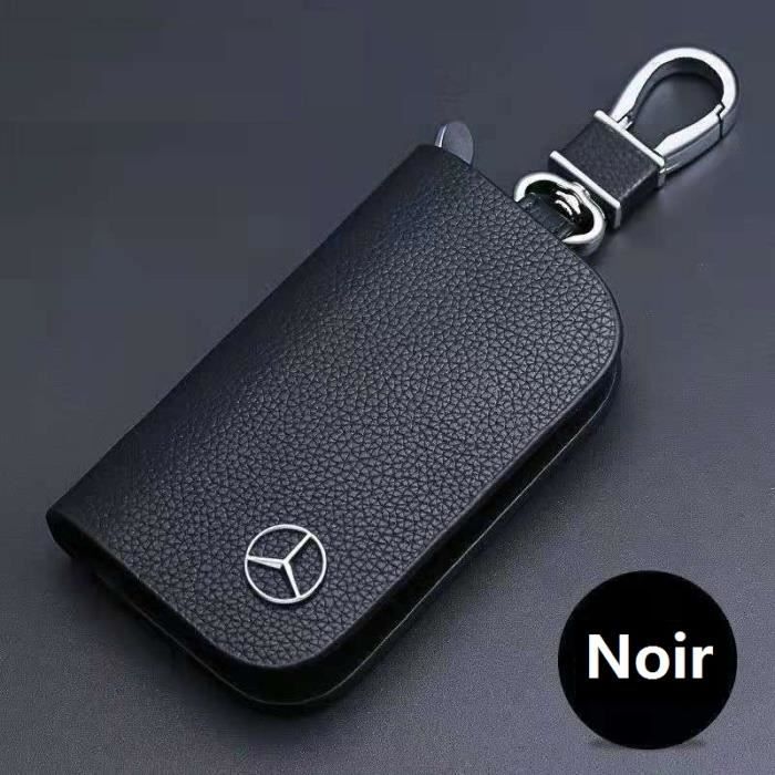 Porte-clés détachable en cuir véritable avec finition chromée noire, porte- clés de voiture de qualité