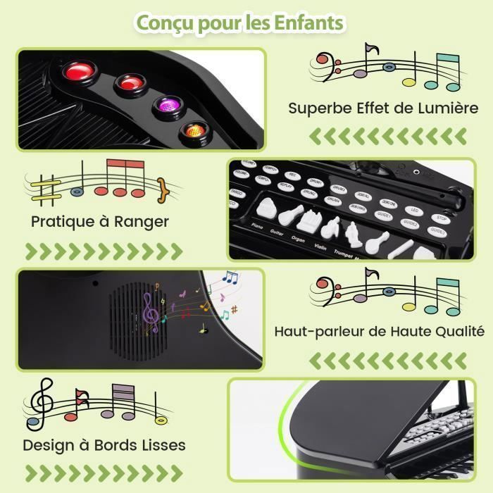 COSTWAY Clavier 31 touches pour enfants avec tabouret, clavier de piano électronique avec microphone, mode d'apprentissage LED, instrument de musique