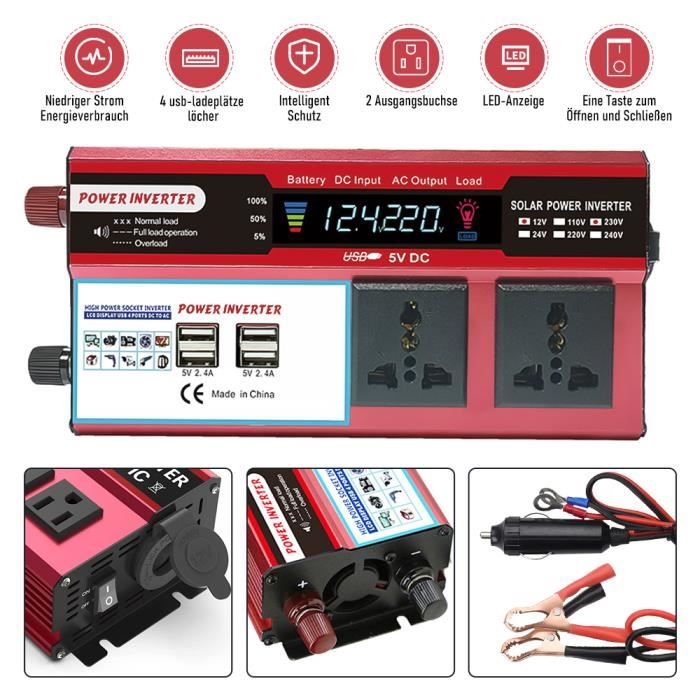 Convertisseur 12v 220v Pur Sinus 3000W convertisseur de Tension avec USB et EU de Courant Convertisseur 12v 220v Pur Sinus 3000W convertisseur de Tension avec USB et EU de Courant