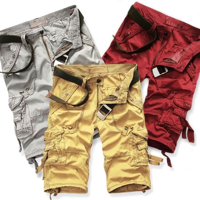 Short Cargo Homme - Bermuda Décontracté Multi-poches - Taille Réglable Cordon - Polyester Léger - Idéal Sport, Travail, Loisirs