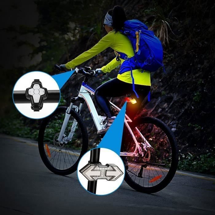 Feu Arrière Vélo LED - Clignotant USB - Avertissement Frein - Noir - Neuf