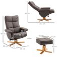 HOMCOM Fauteuil relax inclinable fauteuil de salon avec repose-pieds pouf coffre rangement revêtement synthétique couleur chocolat-2