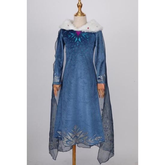 Eleasica Filles Cosplay Robe de Princesse Elsa Manches Longues Reine des  Neiges Robe Longue Costume de Robe Bleu Chaude Doux Déguisements Partie