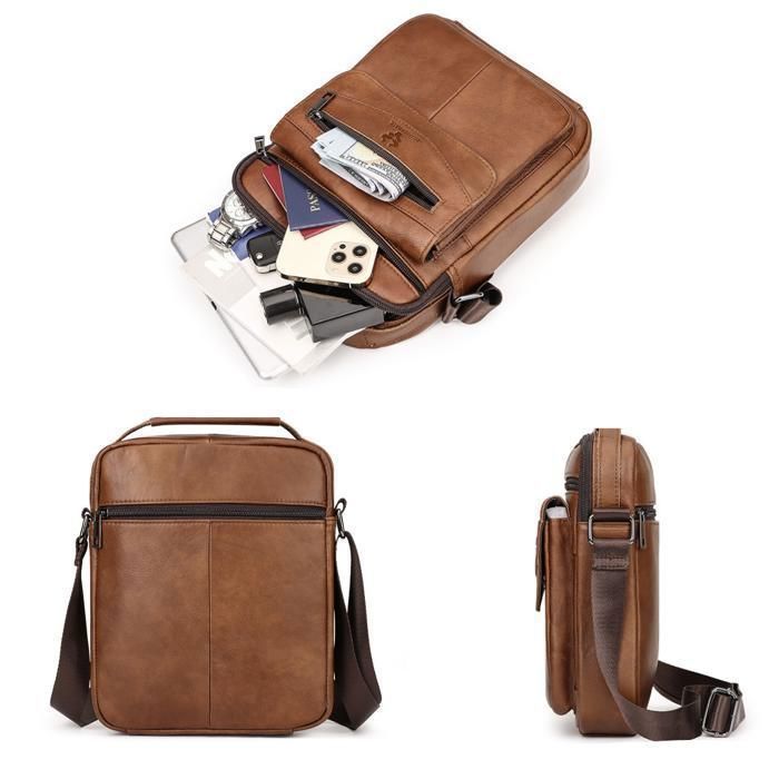 Sacoche Bandoulière Cuir Véritable Sacoche Cuir Homme SPAHER | Bandoulière Réglable Pour IPad 11 Pouces Sac Bandoulière