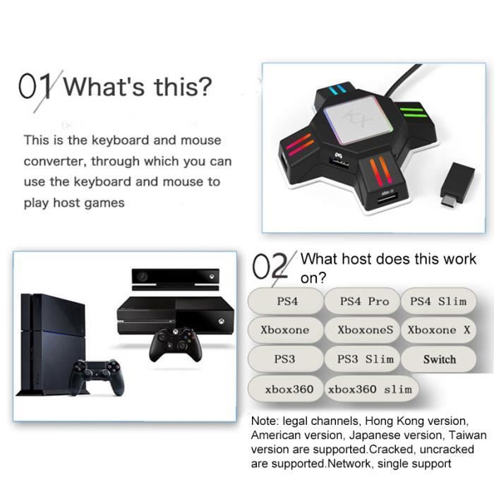 Spirit Of Gamer – Adaptateur Clavier Souris - Compatible Manette  PS4/PS3/Switch/XBOX - Convertisseur pour Consoles Jeux Vidéo - Jouez avec  Clavier et
