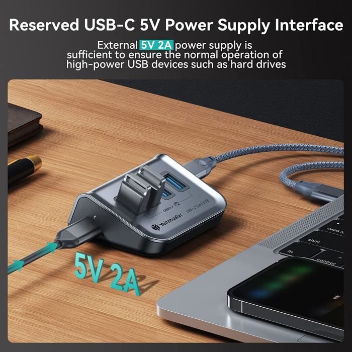 4 Port USB 3.0 Hub, Hub USB Alimenté 5V-2A, Type C vers USB 3.2 Gen1 Data  Hub avec Adaptateur USBC vers USBA pour iMac, Surfac[984] - Cdiscount  Informatique