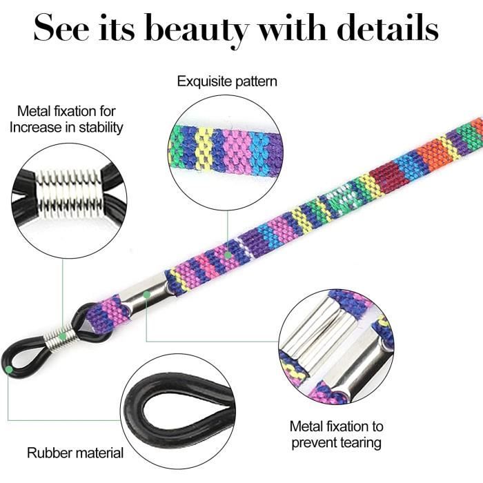 Lot De 4 Chaînes Pour Lunettes KEYRI - Modèles Perles Et Cristal Pour Femmes (Violet, Vert, Blanc, Or)
