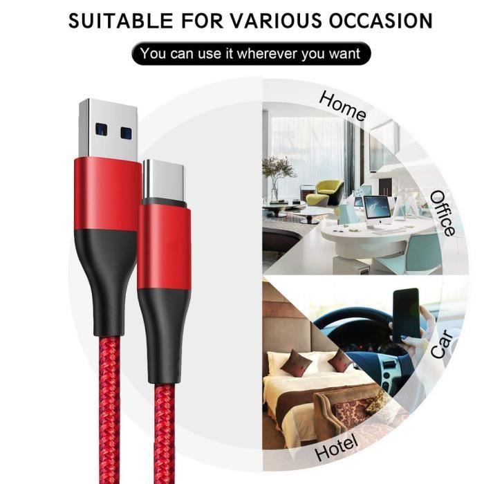 3x Câble USB-C 3A Nylon Charge Rapide pour Xiaomi 12 Pro 12T 13