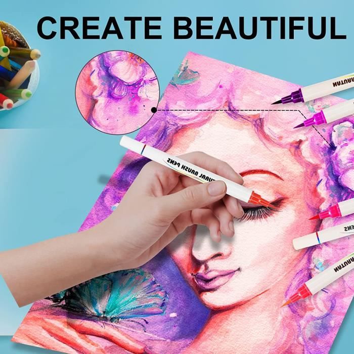 24 Stylo Aquarelle Watercolour Brush Pens + 1 Pinceau Reservoir Eau Pour la  Calligraphie, L'esquisse et la Coloration. À Base D'eau - Cdiscount  Beaux-Arts et Loisirs créatifs