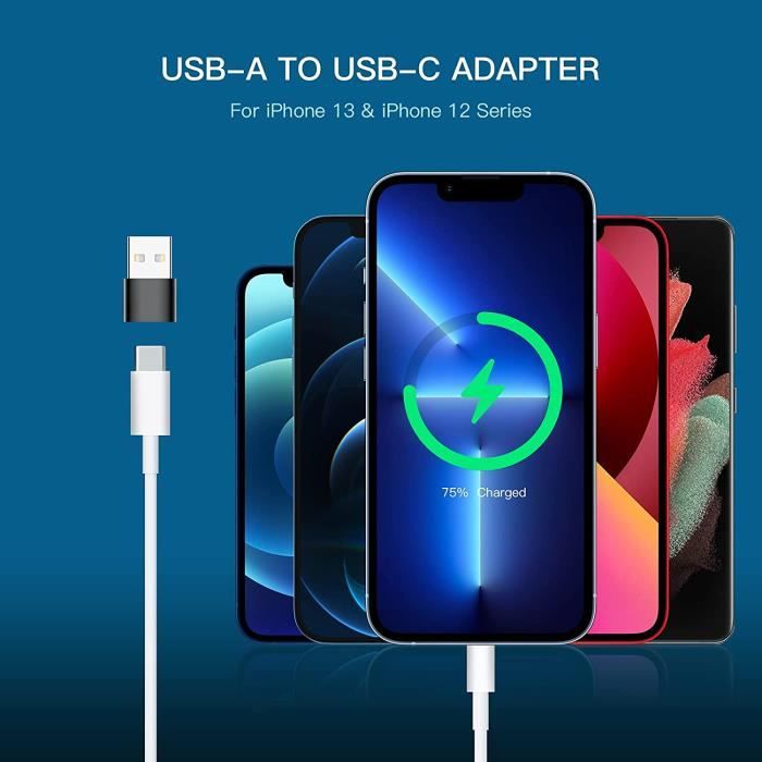 Adaptateur USB vers USB C 3-Pack,Type C Femelle USB A Mâle Convertisseur  Chargeur pour Apple iPhone 11 12 13 14 15 Pro Max,iPad 10e Air 4e 5e Mini