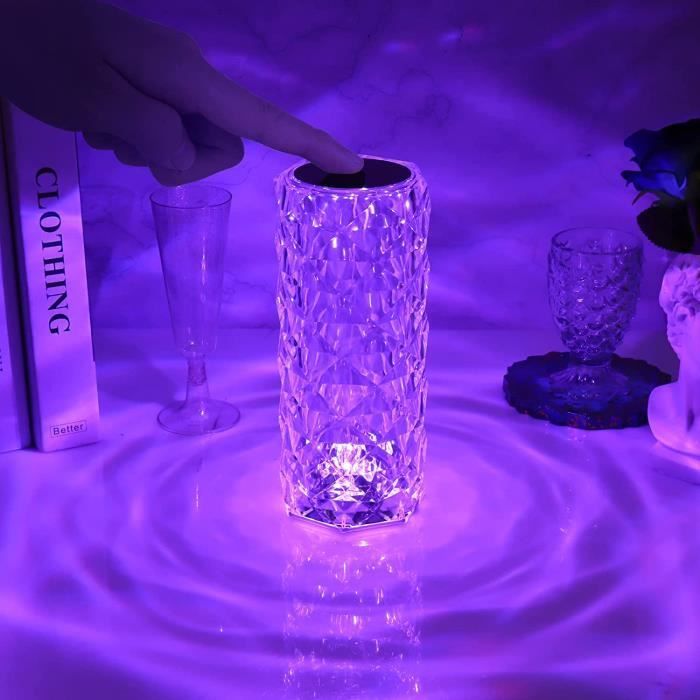 Lampe De Table Tactile LED En Cristal 16 Couleurs - Rechargeable USB Avec Télécommande