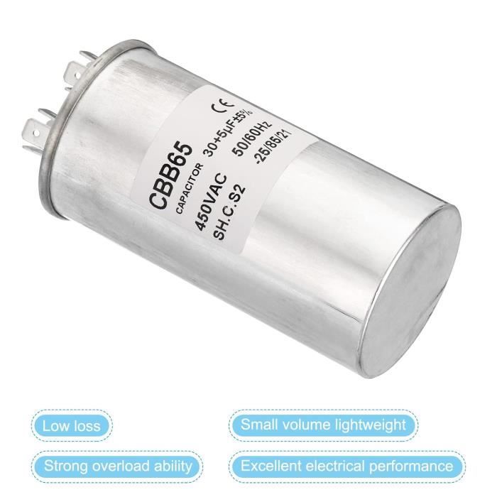 Huaqgu Condensateur De Démarrage De Ventilateur, Condensateur De Démarrage CBB61 450 V 1/1,2/1,5/2/3/3,5/4/5/8/10/12/15/16/20 UF Condensateur De