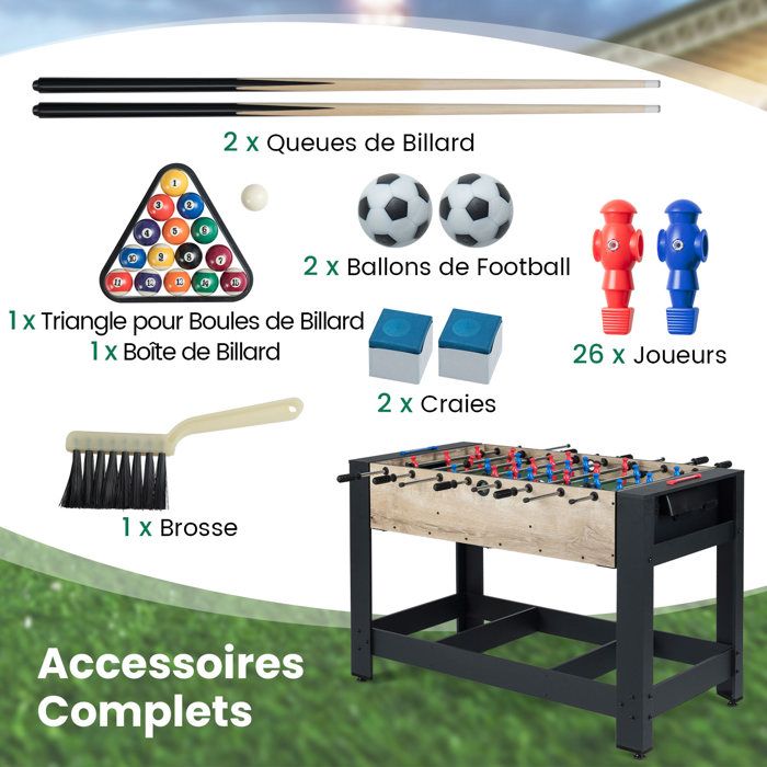 Table De Jeu 3 En 1 Costway : Baby-foot (26 Joueurs), Hockey, Billard - Jeu D'arcade Avec Accessoires