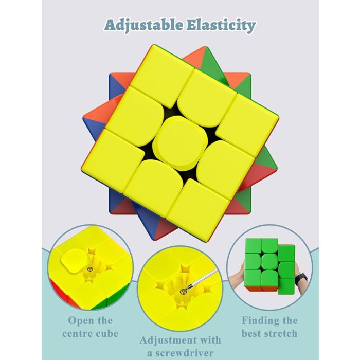 ROXENDA Cube de Vitesse, Original Speed Cube Qihang Cube Magique Puzzle Super-Durable Stickered avec des Couleurs Vives (3x3x3 Cube