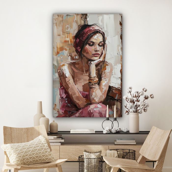 Tableau Toile 80x120cm ARTTOR - Portrait Femme Contour Noir Et Blanc - Décoration Murale Moderne