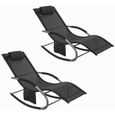 SoBuy® OGS28-Sch x2 Lot de 2 Fauteuils à bascule Chaise longue Transats de jardin avec repose-pieds et 1 pochette latérale - Noir-0