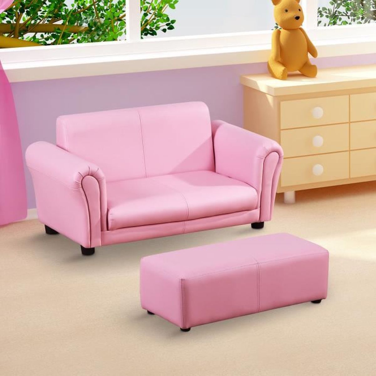 Canapé 2 places rose enfant banquette chambre enfant ...