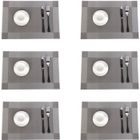 JARITTO Lot de 6 Sets de Table PVC Napperons Vinyle Tissé Lavables Resistant à la Chaleur Antidérapant Restaurant Salle Manger Gris Argenté