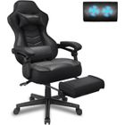 PULUOMIS Chaise gaming, Fauteuil gamer ergonomique, Fauteuil de bureau réglable, Support lombaire Massage, Repose-pied, Appui-tête, Noir