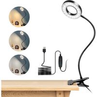 Lampe de Bureau à Pince 48 LED Flexible USB Lampe Lecture Clipsable 3 Modes d’Éclairage &10 Niveaux de Luminosité,Noir