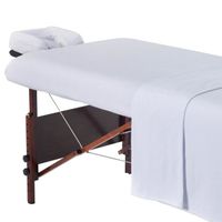 Ensemble de draps en flanelle pour chaise longue Master Massage couverture 3 en 1, drap plat, taie d'oreiller pour le visage blanc