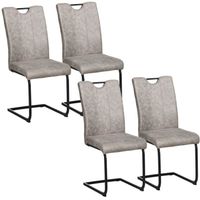 Chaises de salon design cantilever HOMCOM - Lot de 4 - Piètement luge acier noir - Revêtement microfibre gris