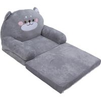 Canapé pour enfants - PWSHYMI - Chien gris Cartoon Style - Pliable - Peluche courte et éponge douce