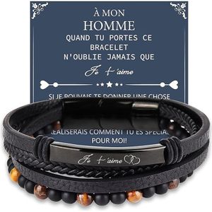 BRACELET - GOURMETTE Bracelet Saint valentin homme en cuir 