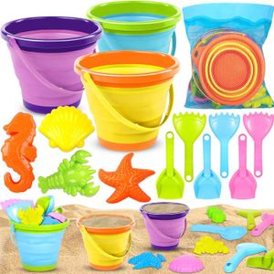 Set de plage pour enfants avec licorne – seau, pelle, râteau, arrosoir et moules (violet