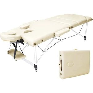 TABLE DE MASSAGE - TABLE DE SOIN Vesgantti Table de massage pliante cadre en aluminium 3 zones lit cosmétique réglable avec housse - Beige