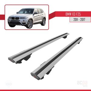 BARRES DE TOIT Barres de Toit Railing Porte-Bagages pour BMW X3 (F25) 2011-2017 - Verrouillable - Alu Gris