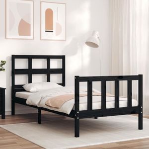 STRUCTURE DE LIT Chambre 90 x 190 cm Cadre de lit Moderne avec tête de lit noir simple bois massif363