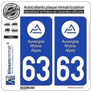 blasonimmat 2 Autocollants Plaque immatriculation Auto 26 Auvergne-Rh/ône-Alpes Logotype