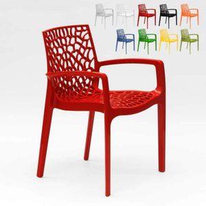 Ensemble table et chaise de jardin Chaise en polypropylène accoudoirs jardin café Grand Soleil Gruvyer Arm, Couleur: Rouge
