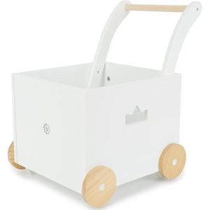 Chariot de marche avec freins en bois FSC® - blanc moyen uni avec decor