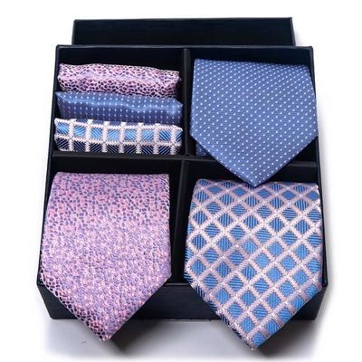 Ensemble Cravate Homme 3 Pièces – Soie Jacquard, Rayures/carreaux, Avec Pochette Et Boutons De Manchette
