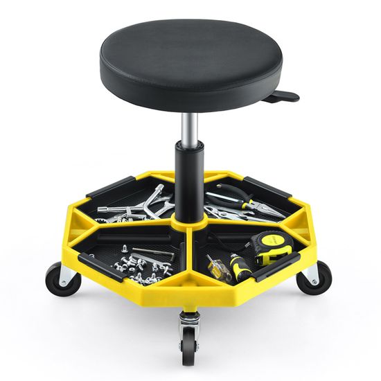 GOPLUS Tabouret d'Atelier à 4 roulettes, Tabouret Servant avec Hauteur Réglable 67-80cm