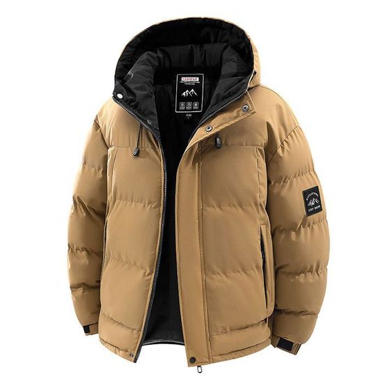 Generisch Veste matelassée pour homme - Doudoune épaisse - Manteau d'hiver ample et chaud - Avec capuche - Veste d'hiver décontractée - Coupe-vent - Couleur unie - Veste d'hiver - Veste d'extérieur