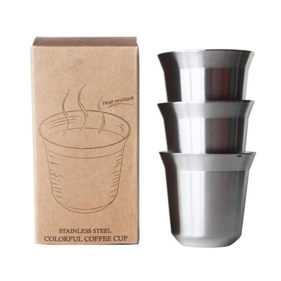 3Pcs Café Tasse à Double Paroi en Acier Inoxydable pour Nespresso Mini Thermo Capsules Argent Me62544