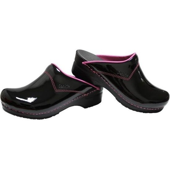 Sabot SANITA pour Femme - SONTO (Noir Vernis & Rose) - Adulte - 100% Cuir